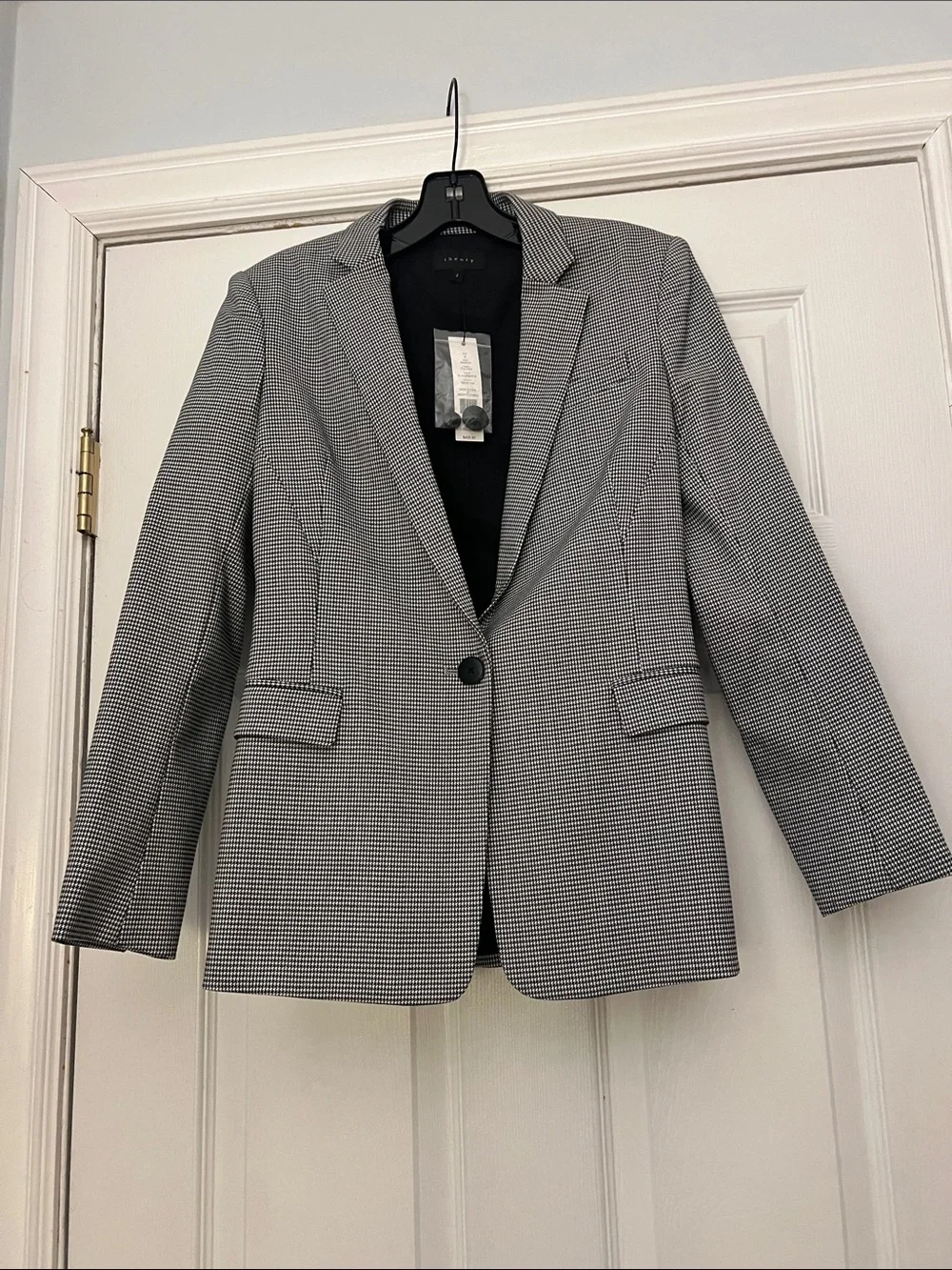 Theory Black & White Mini Houndstooth Single-Button Blazer
